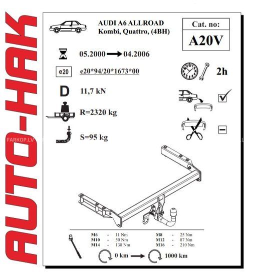 Auto sakabes āķis  AUDI A 6